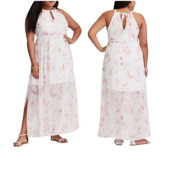 Torrid Dress Size 2X / 18-20 White Palm Leaf Chiffon Maxi Dress Sleeveless - Picture 1 of 16